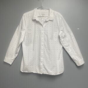 Talbots Blue Red White Polka Dot Women's Button Shirt Blouse Size XL